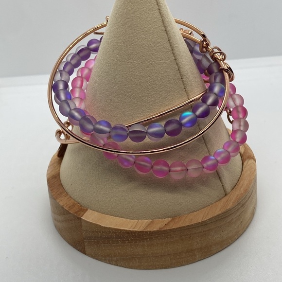Alex and Ani Pink & Purple Bracelet Set of 4 in Shiny Rose Gold/Like New - Picture 3 of 9